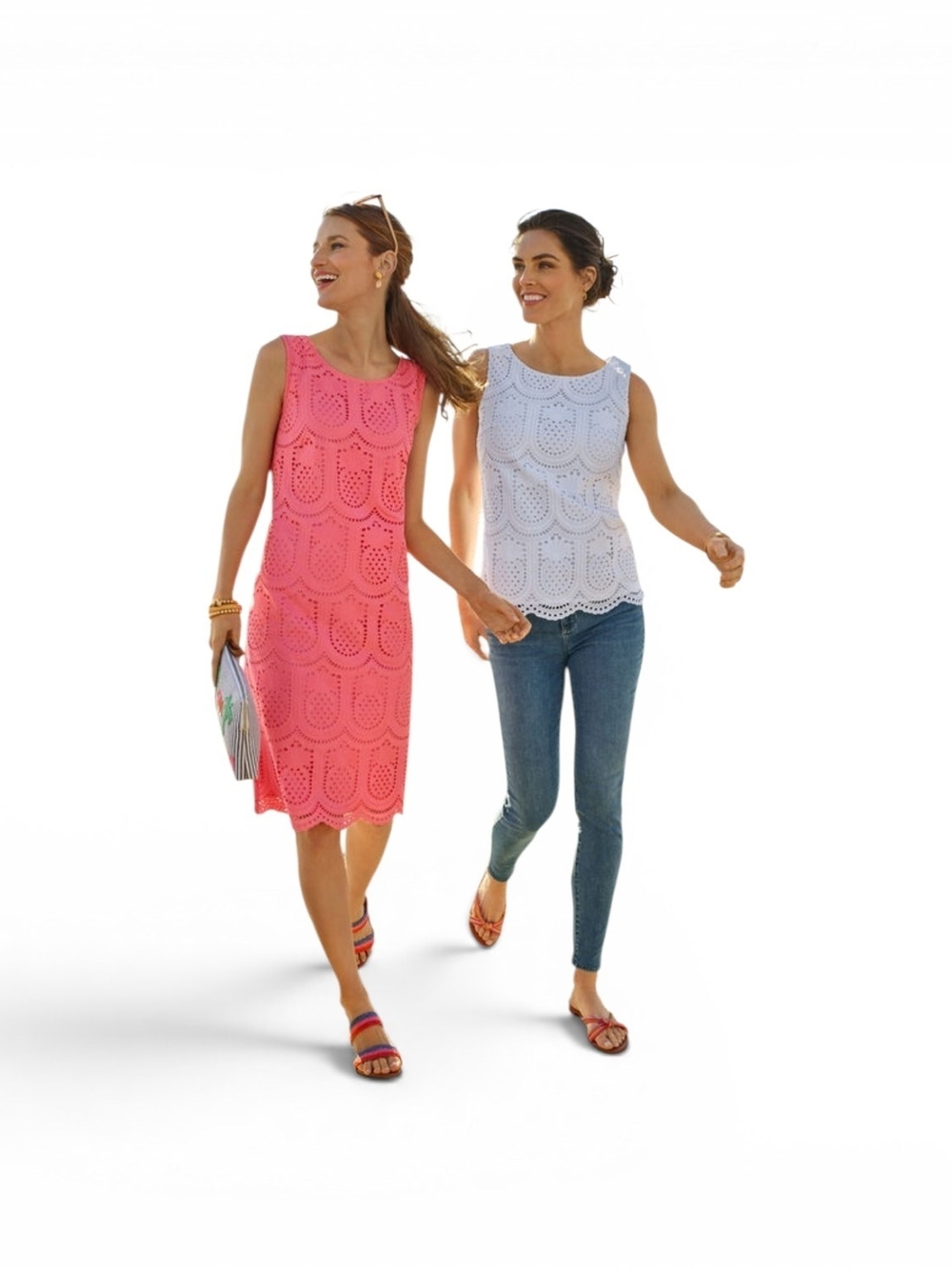 Talbots Bright Pink Eyelet Sleeveless Shift Dress